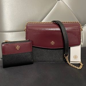 Tory Burch Emerson Mixed-Materials Envelope Adjustable Shoulder Bag Set—Wallet